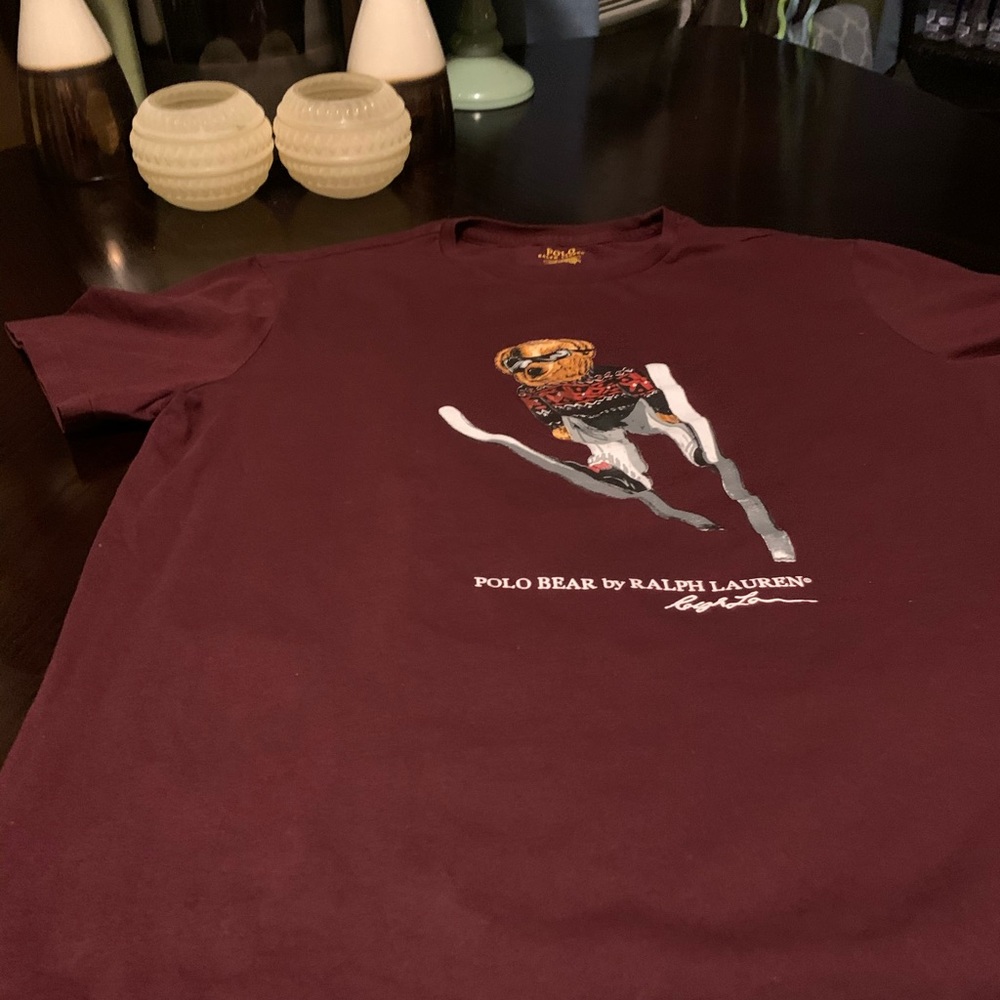 Men’s Ralph Lauren Bear Tee Burgundy Red Large